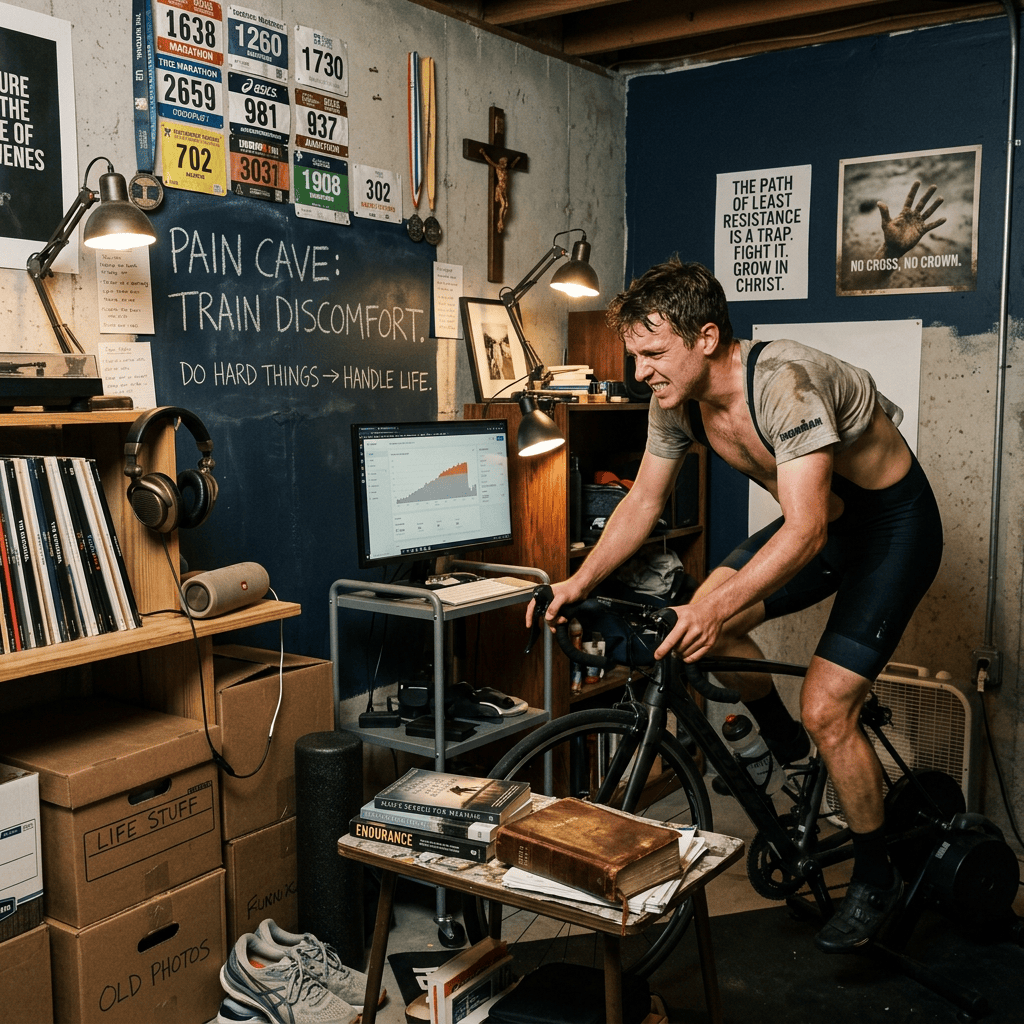 Athlete entering a symbolic pain cave